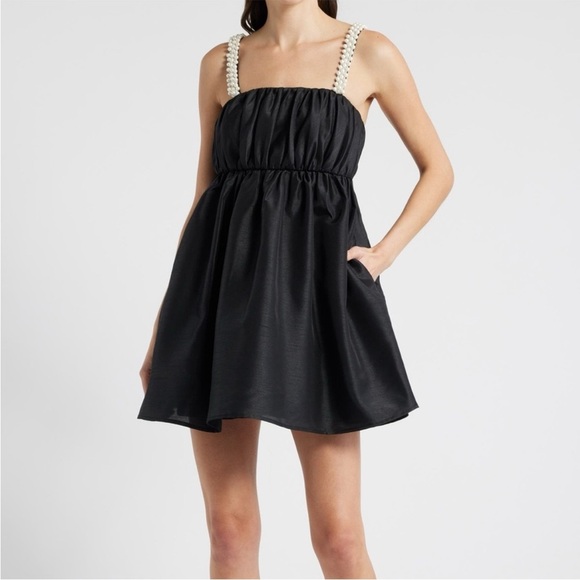 Hutch Faux Pearl Strap Cocktail Babydoll Minidress - Picture 1 of 7